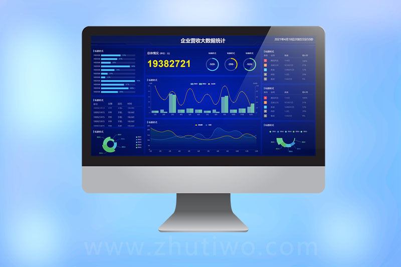企业营收大数据统计大屏看台模板